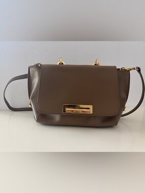 Zac Posen Taupe Leather Shoulder Bag with Gold Hardware